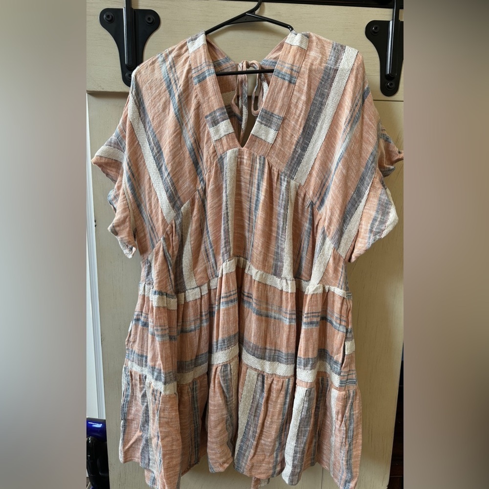 Lulus Dusty Orange Oversized Mini Tiered Dress babydoll plaid